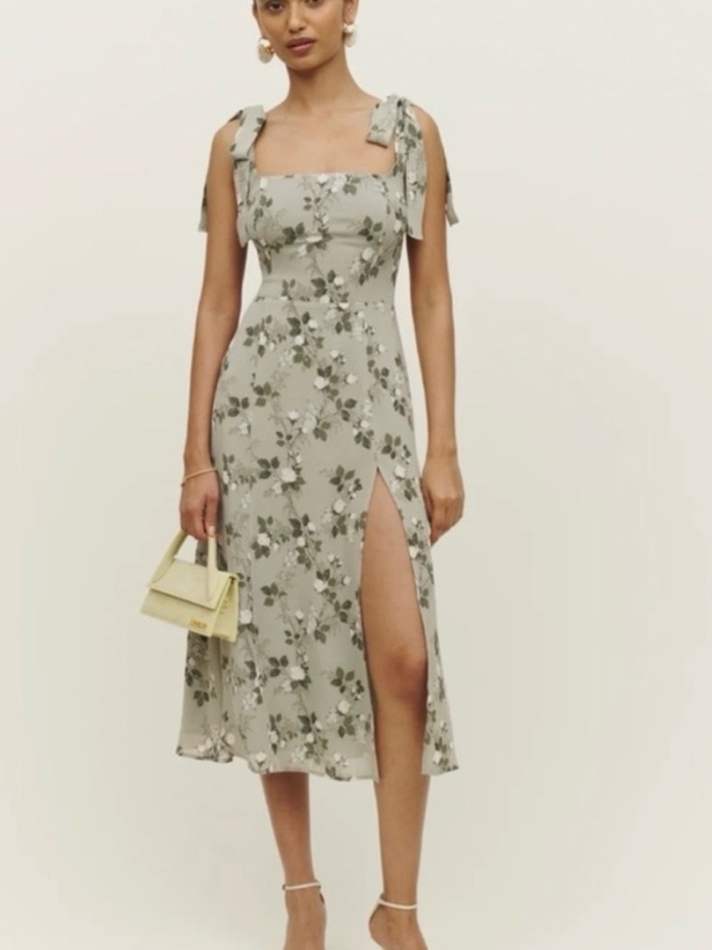 Reformation Sage Floral Tie-Shoulder Midi Dress